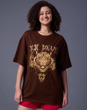 women tiger print oversized round-neck t-shirt