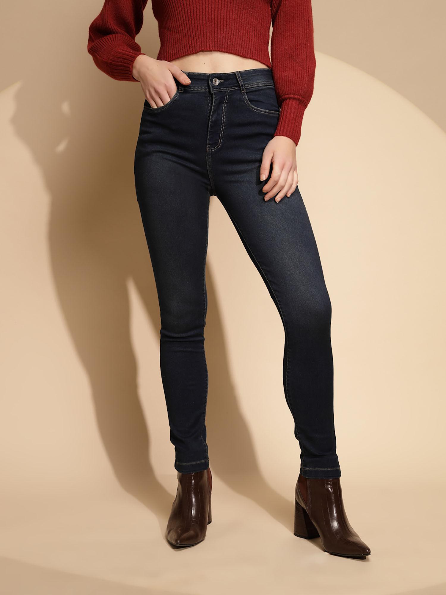 women tint blue denim skinny fit jeans