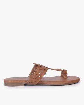 women toe-ring flat sandals with cutout accent