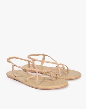 women toe-ring flats with braided straps