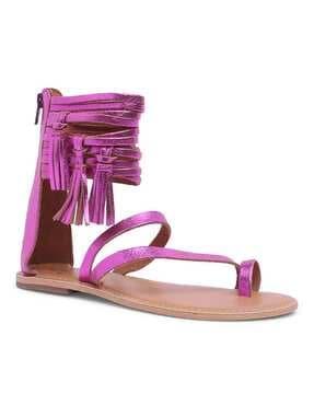 women toe-ring gladiators with back-zip closure & tassels