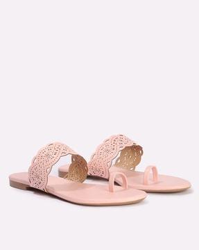 women toe-ring laser-cut flat sandals