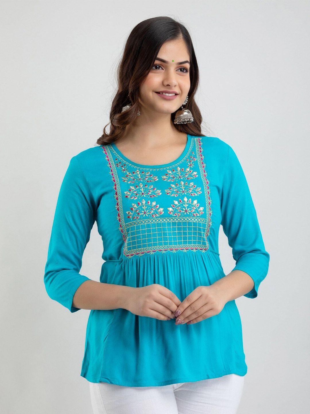 women touch embroidered gathered a-line top