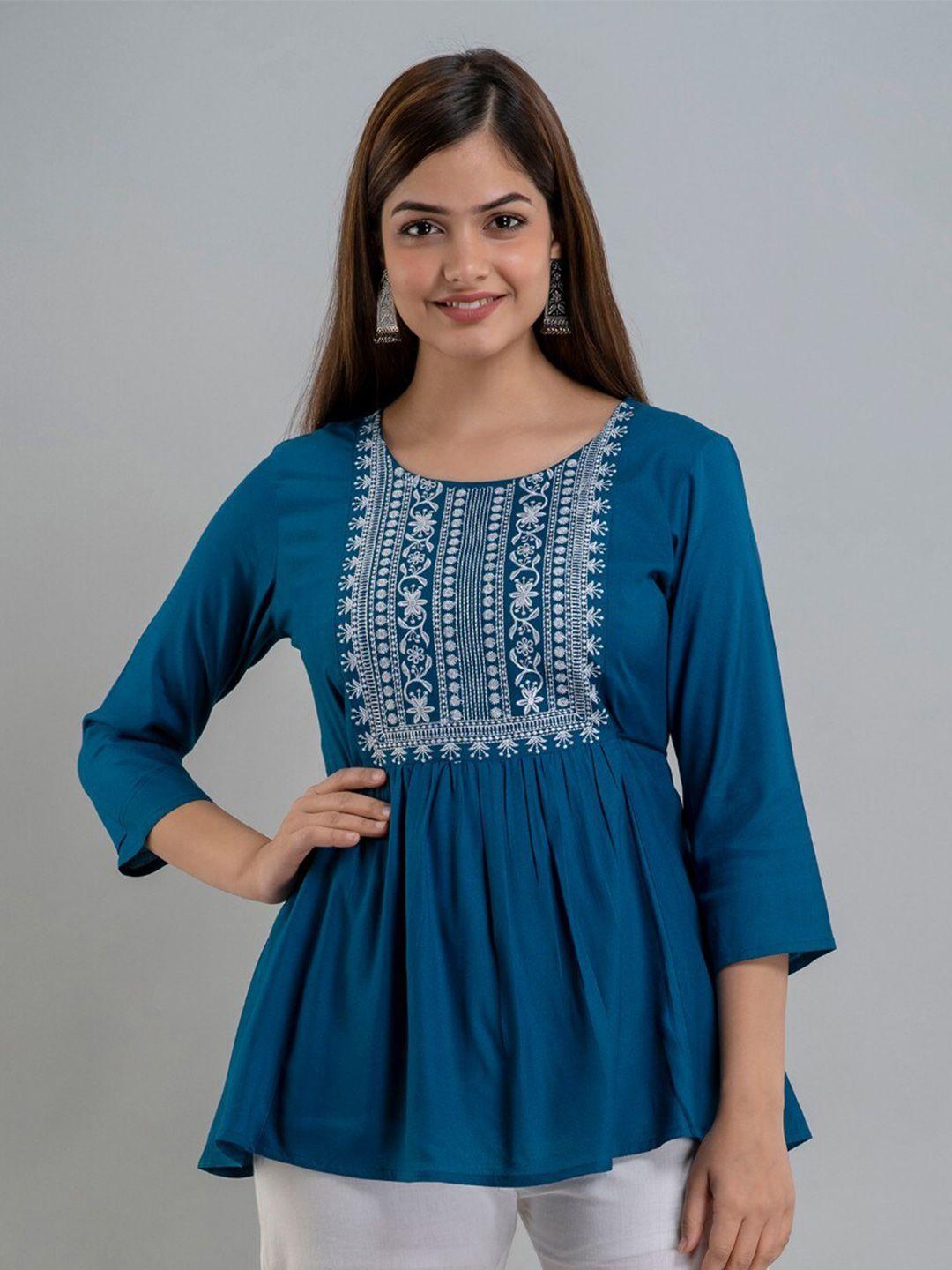 women touch embroidered gathered a-line top
