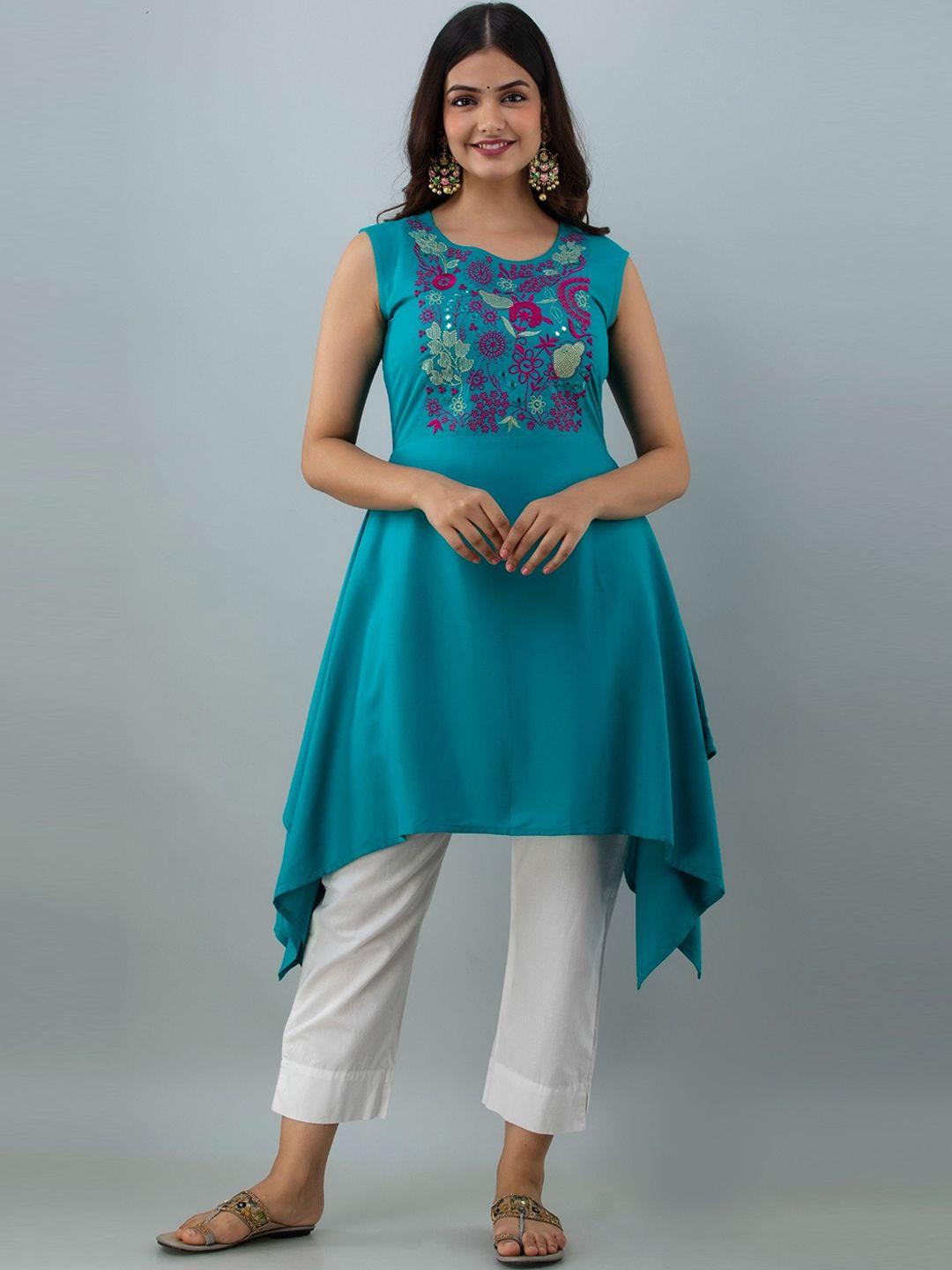 women touch floral  yoke designthread work kurta