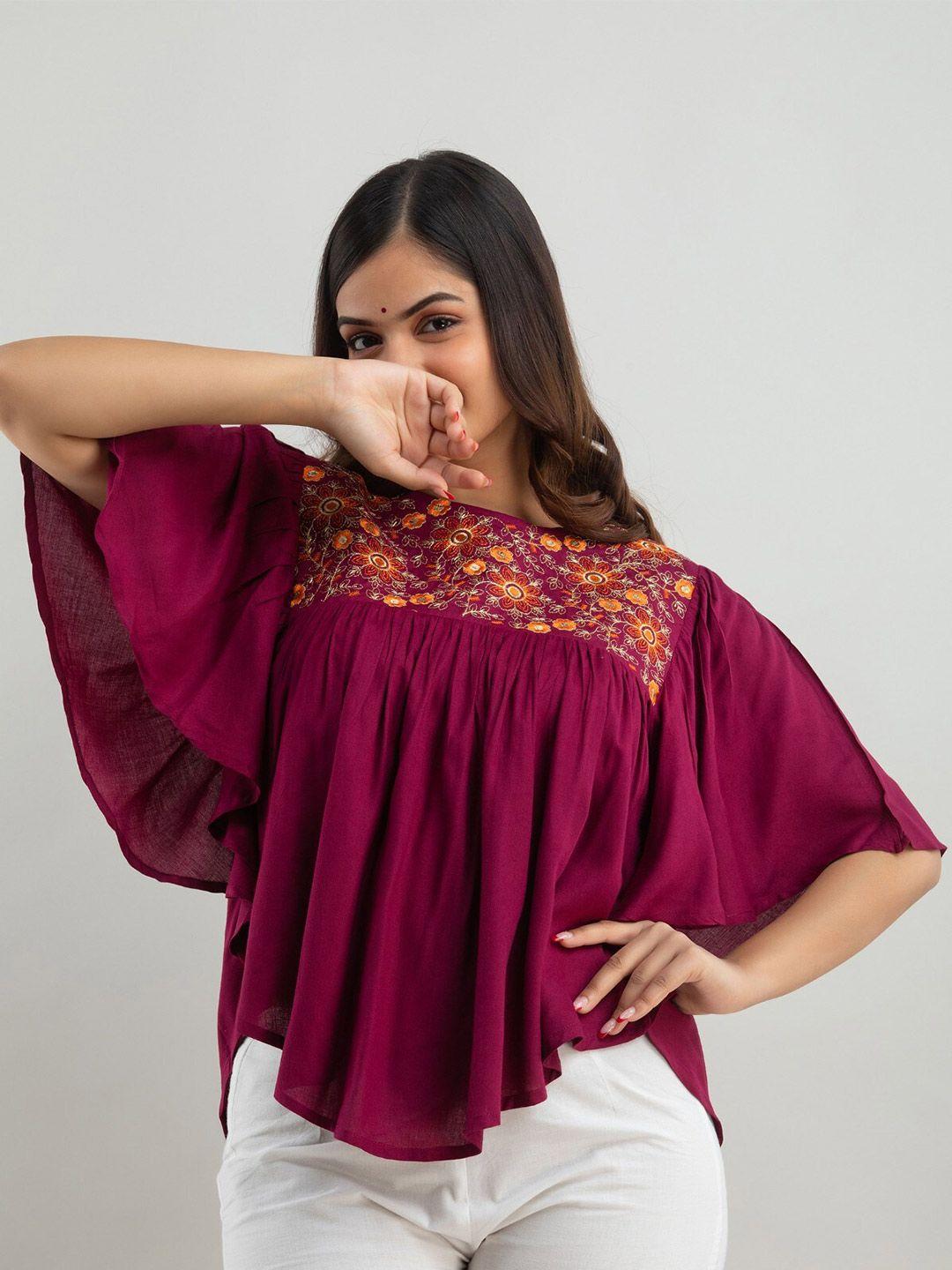 women touch floral embroidered cape top