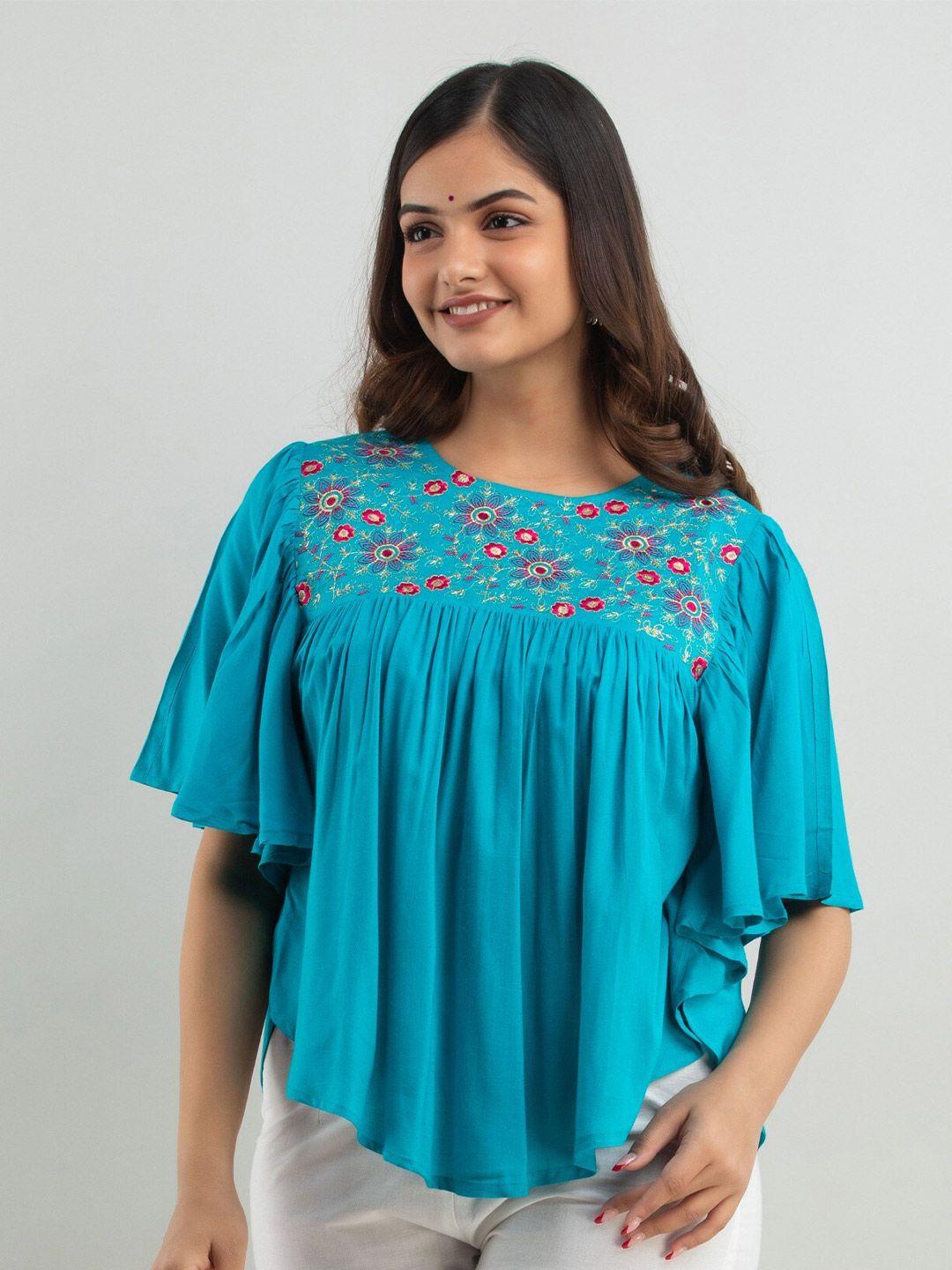 women touch floral embroidered kaftan top