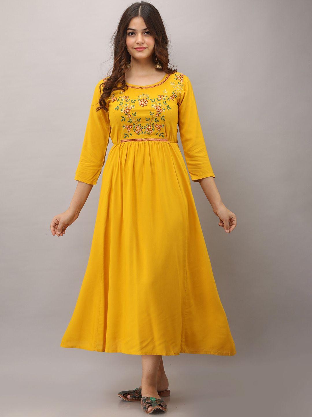 women touch floral embroidered thread work fit & flare kurta