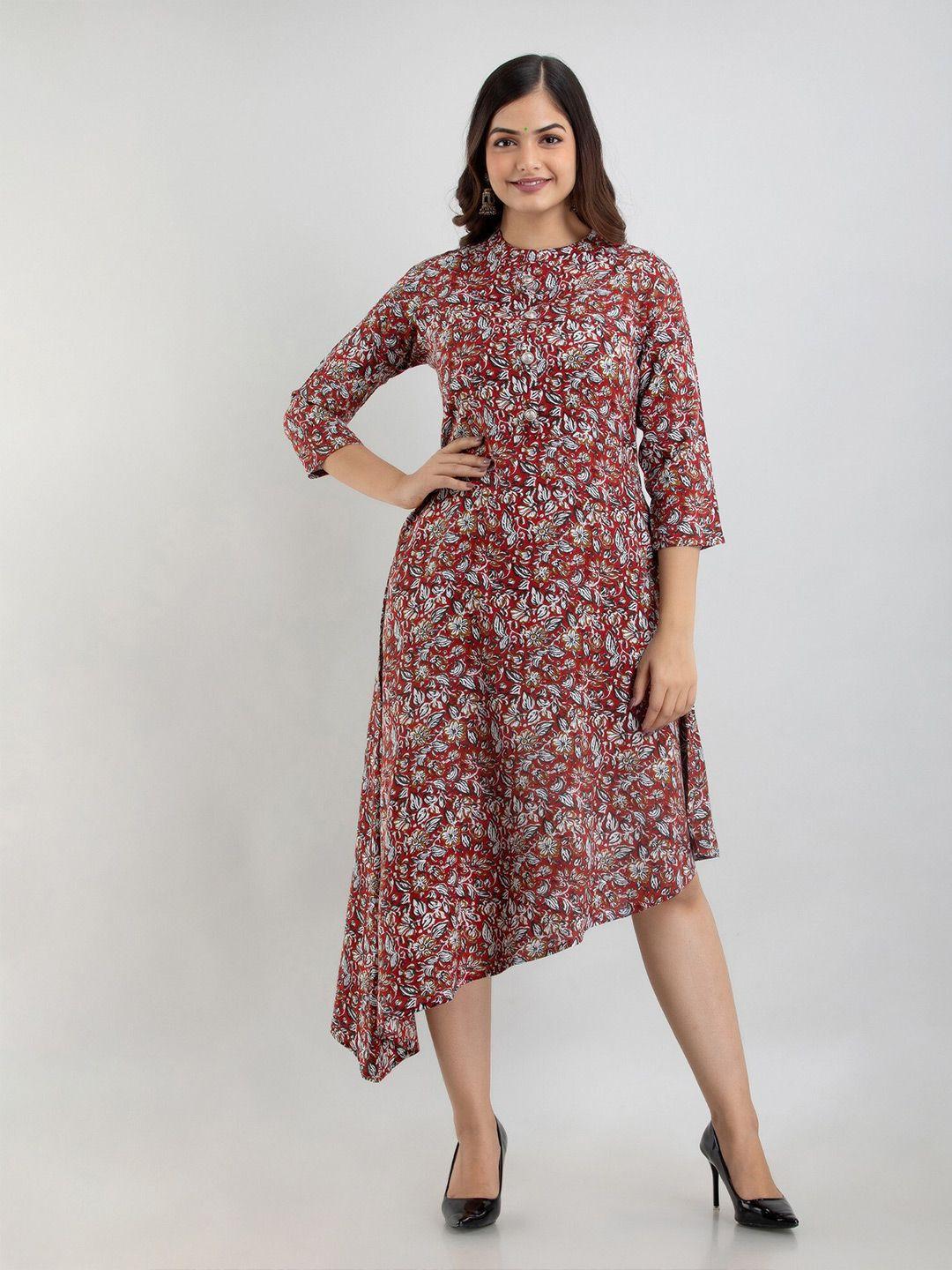 women touch floral printed asymmetric midi dress