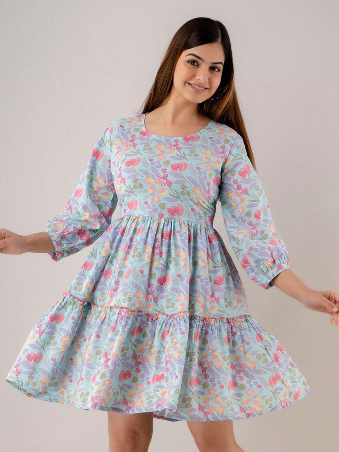women touch floral printed cotton fit & flare dress