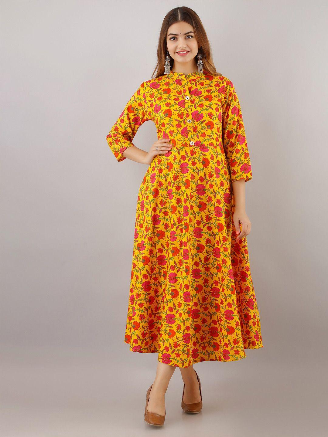 women touch floral printed cotton maxi dress