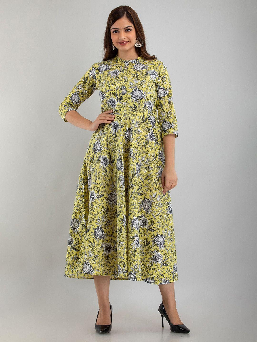 women touch floral printed cotton midi dress