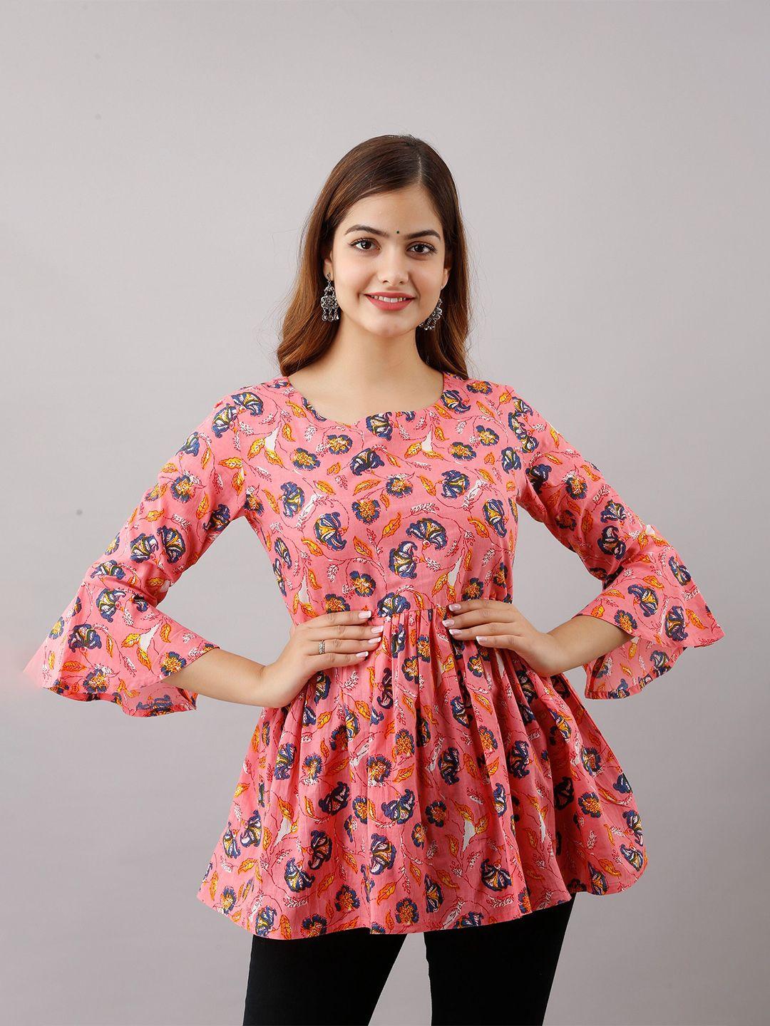 women touch pink floral print top