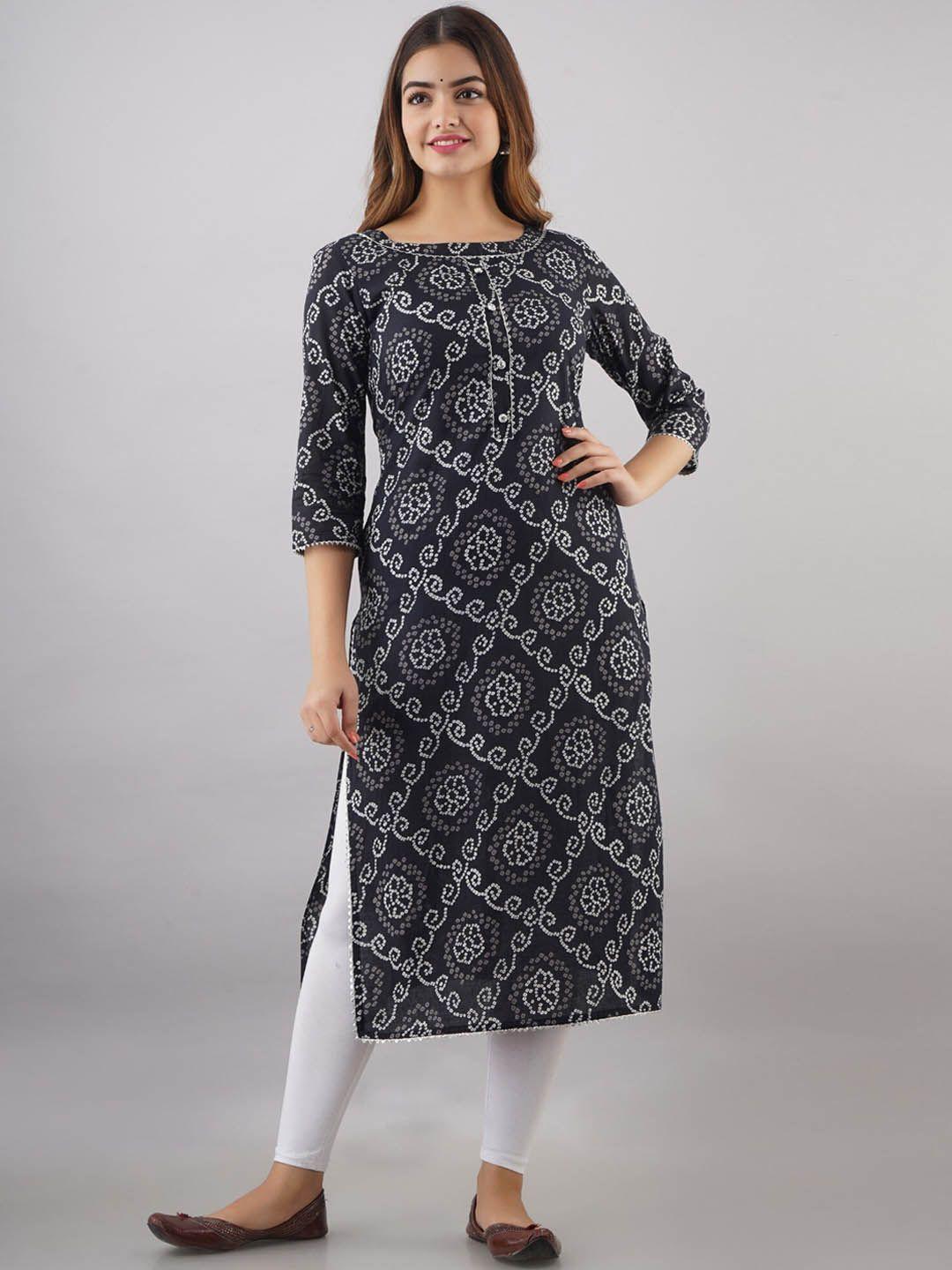 women touch women black cotton bandhani printed handloom kurta