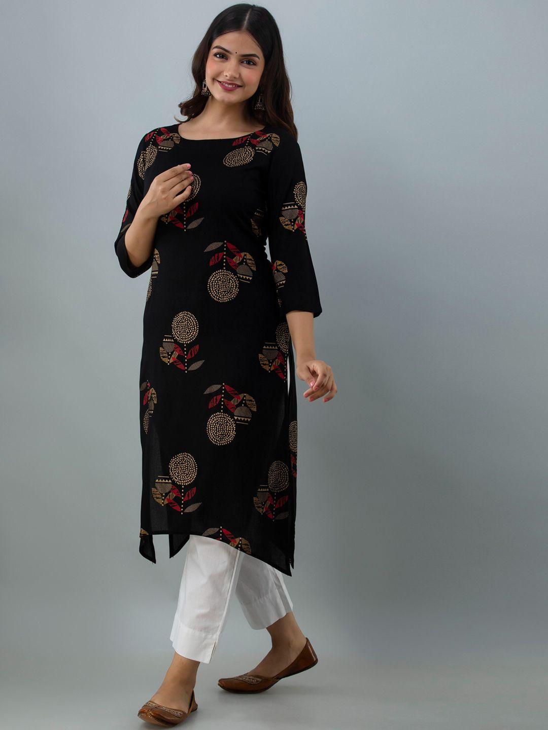 women touch women black floral printed kurta