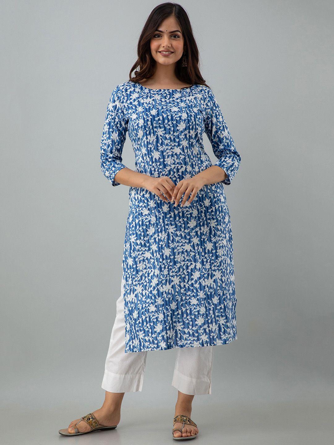 women touch women blue & white printed kurta