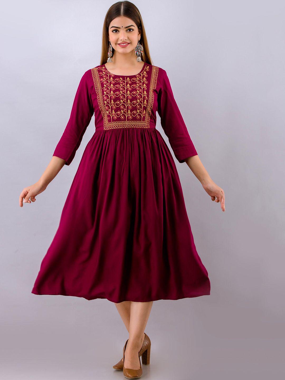 women touch women burgundy ethnic motifs embroidered thread work anarkali kurta