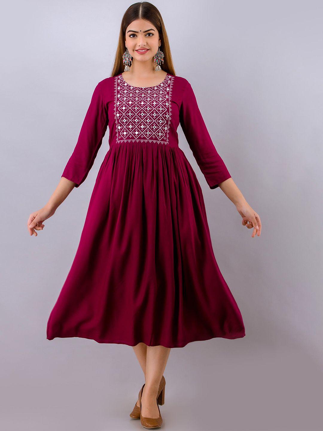 women touch women burgundy geometric embroidered anarkali kurta