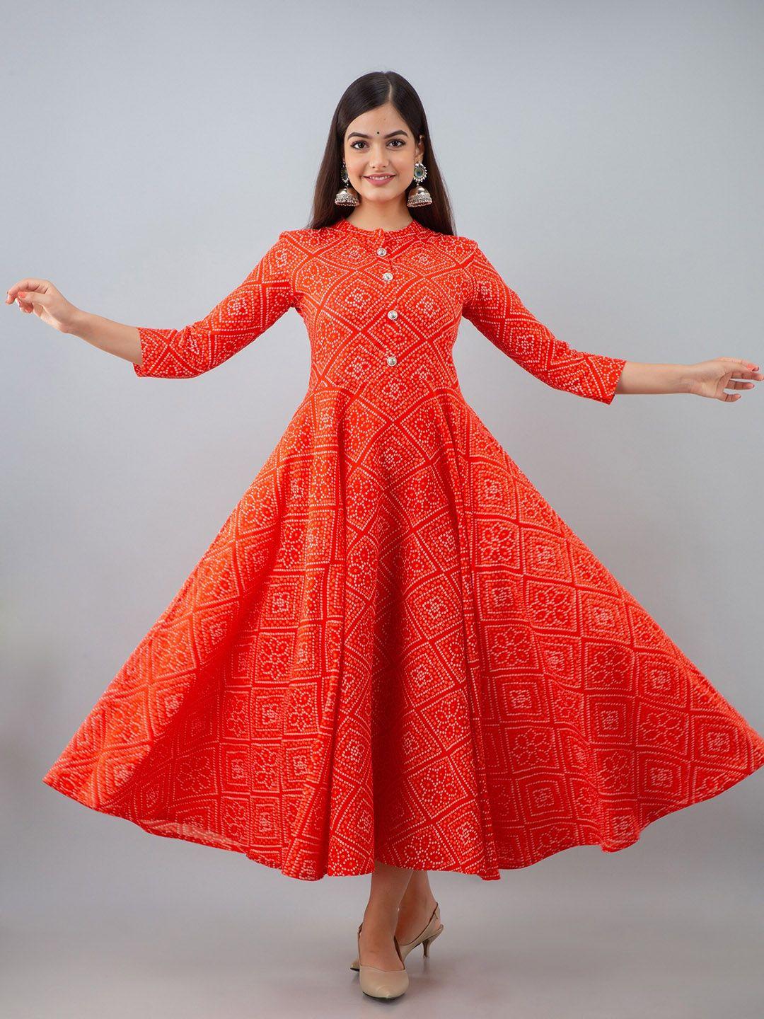 women touch women orange cotton ethnic motifs printed floral anarkali kurta