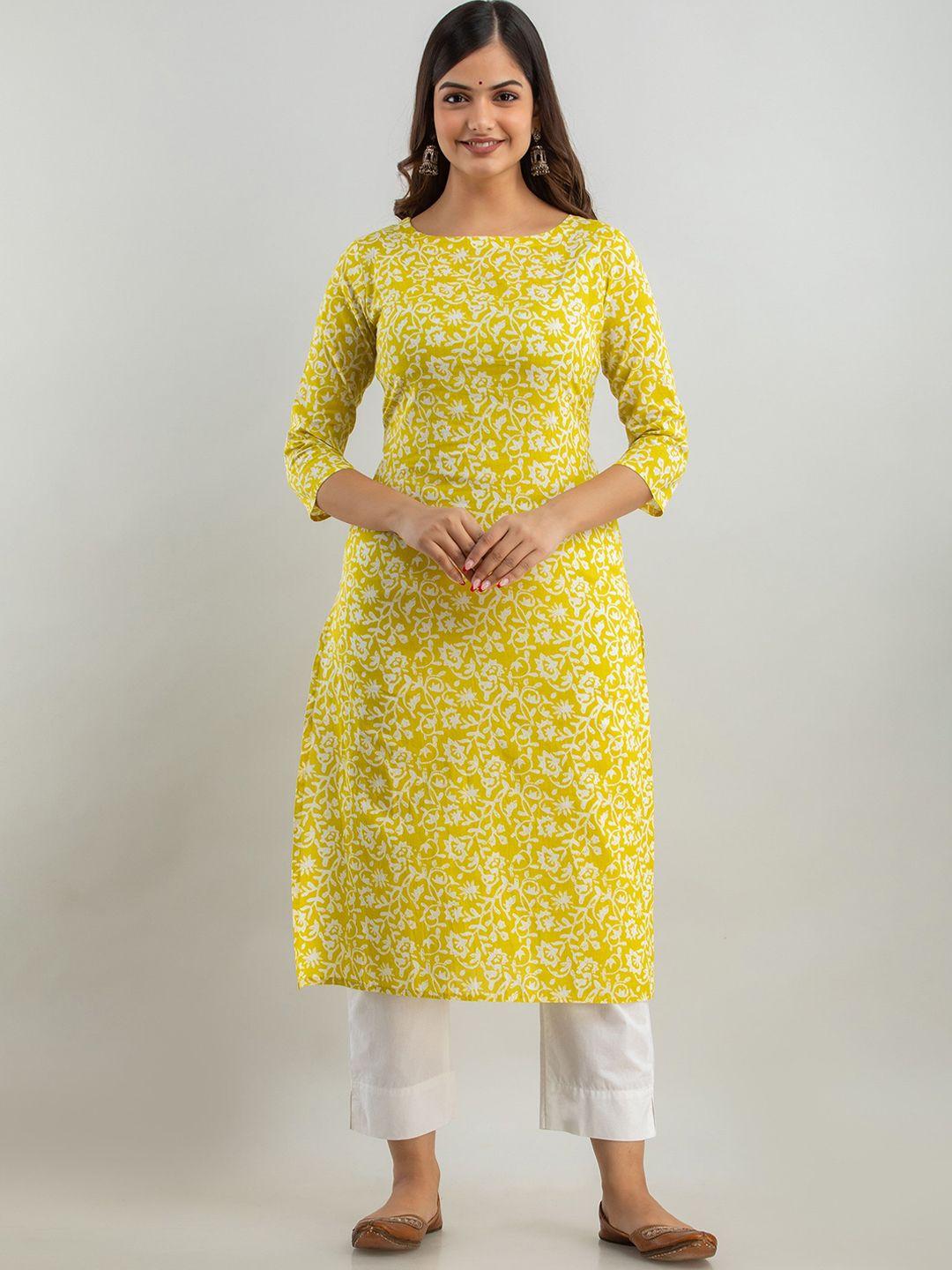 women touch women yellow floral printed pure cotton floral kurta