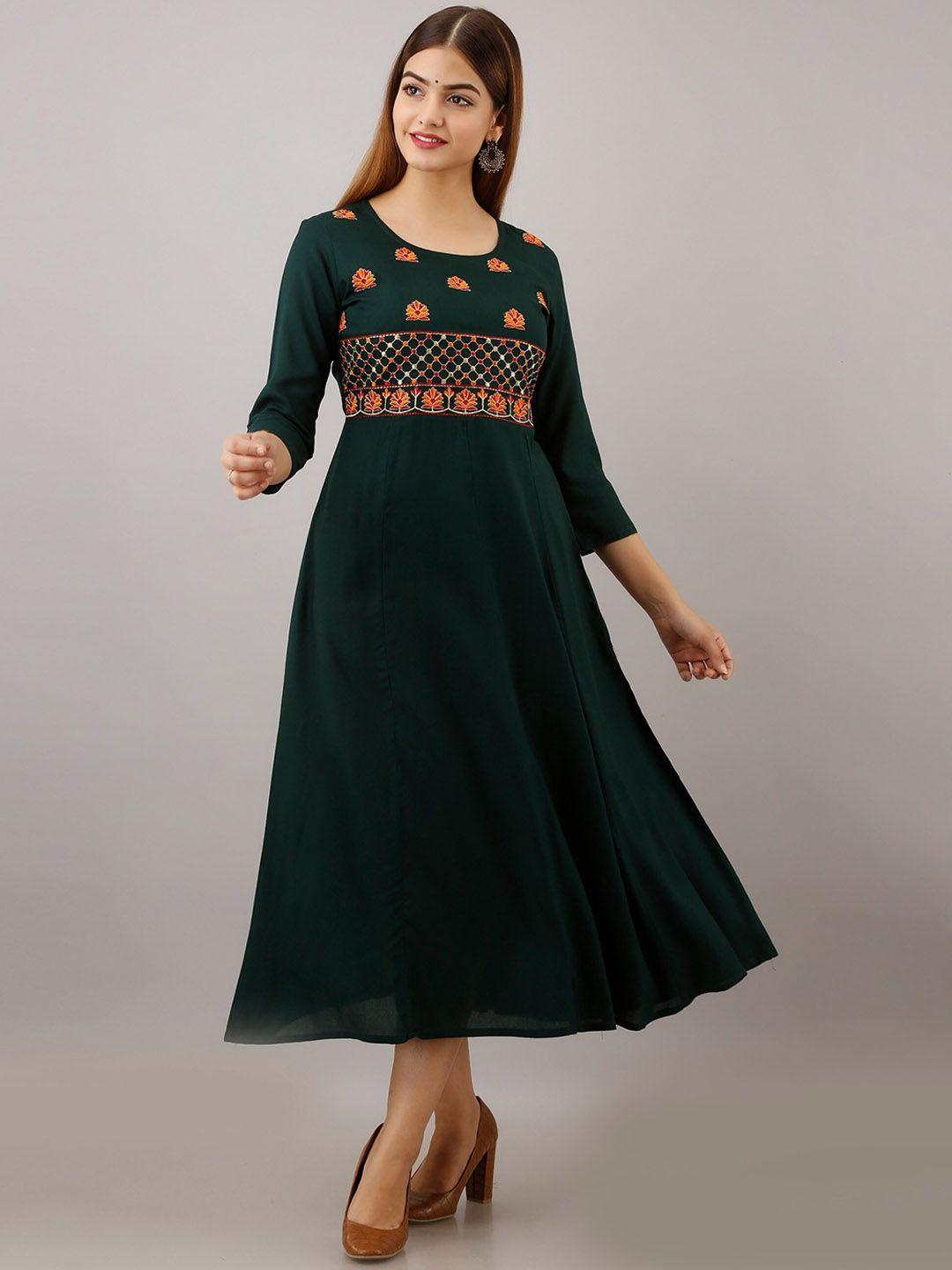 women touch yoke design embroidered a-line kurta