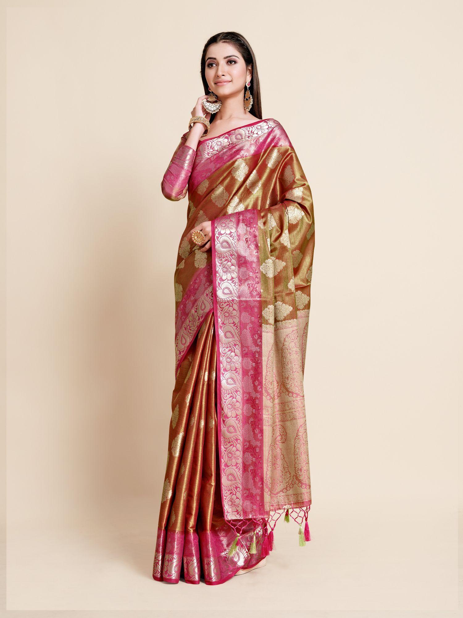 women traditional ussi kanjivaram art silk maroon saree with unstitched blouse