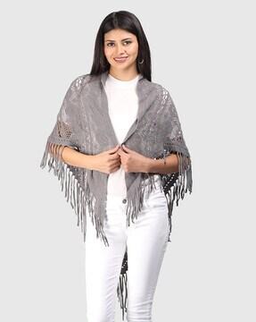 women triangular scarf with tassels