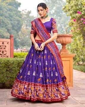 women tribal print flared lehenga choli set with dupatta