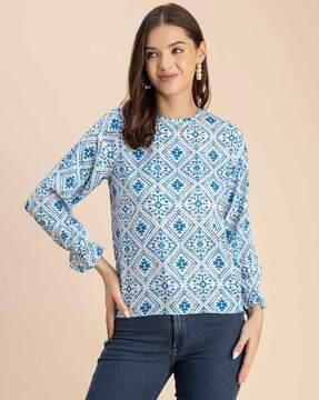 women tribal print loose fit top