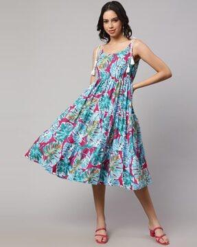 women tropical print a-line dress