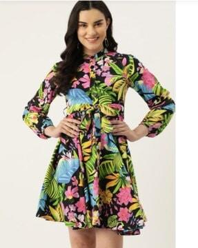 women tropical print a-line dress