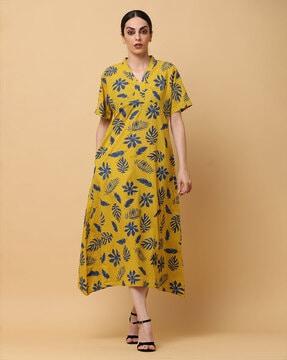 women tropical print a-line dress