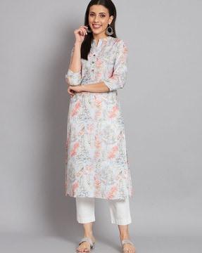 women tropical print a-line kurti