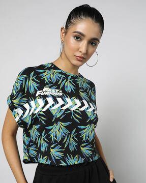 women tropical print crew-neck t-shirt