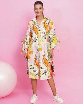 women tropical print exaggerated shift dress