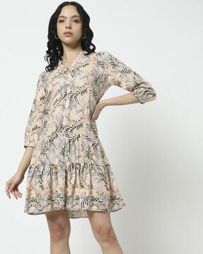 women tropical print fit & flare dress