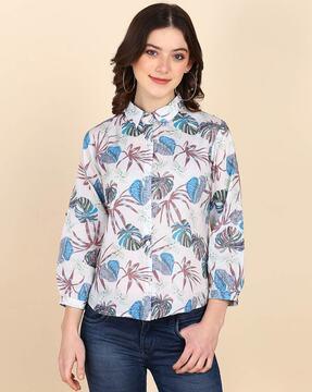 women tropical print fitted shirt
