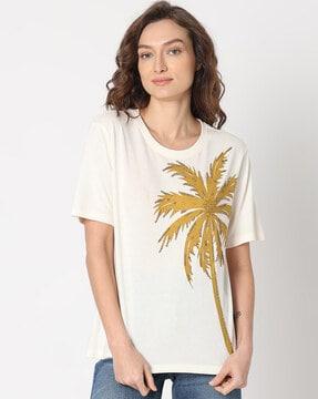 women tropical print regular fit t-shirt