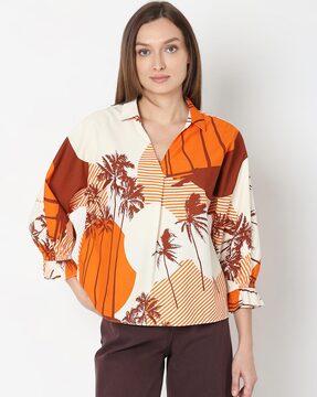 women tropical print regular fit top