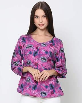 women tropical print regular fit top