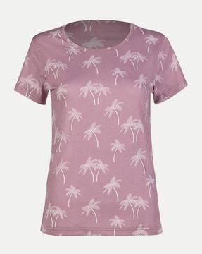 women tropical print relaxed fit crew-neck t-shirt