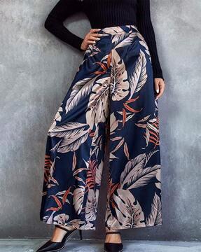 women tropical print relaxed fit palazzos