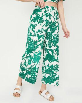 women tropical print relaxed fit palazzos