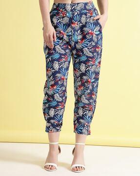 women tropical print relaxed fit trousers