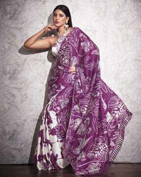 women tropical print saree with tassels