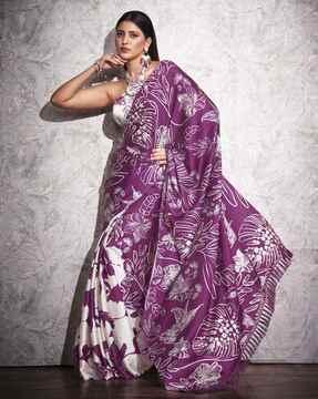 women tropical print saree with tassels