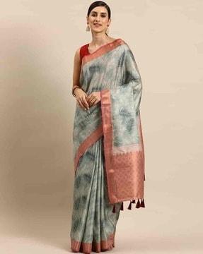 women tropical print silk saree