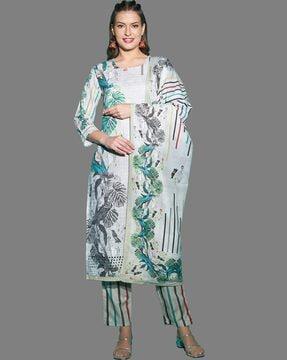 women tropical print straight kurta set