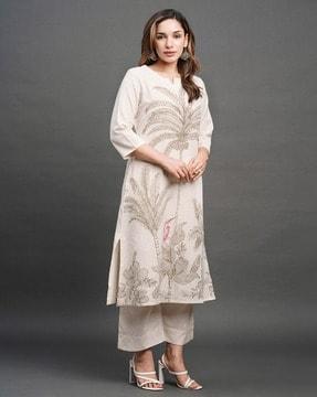 women tropical print straight kurta with palazzos