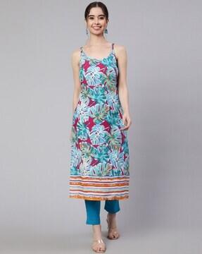 women tropical print straight kurta